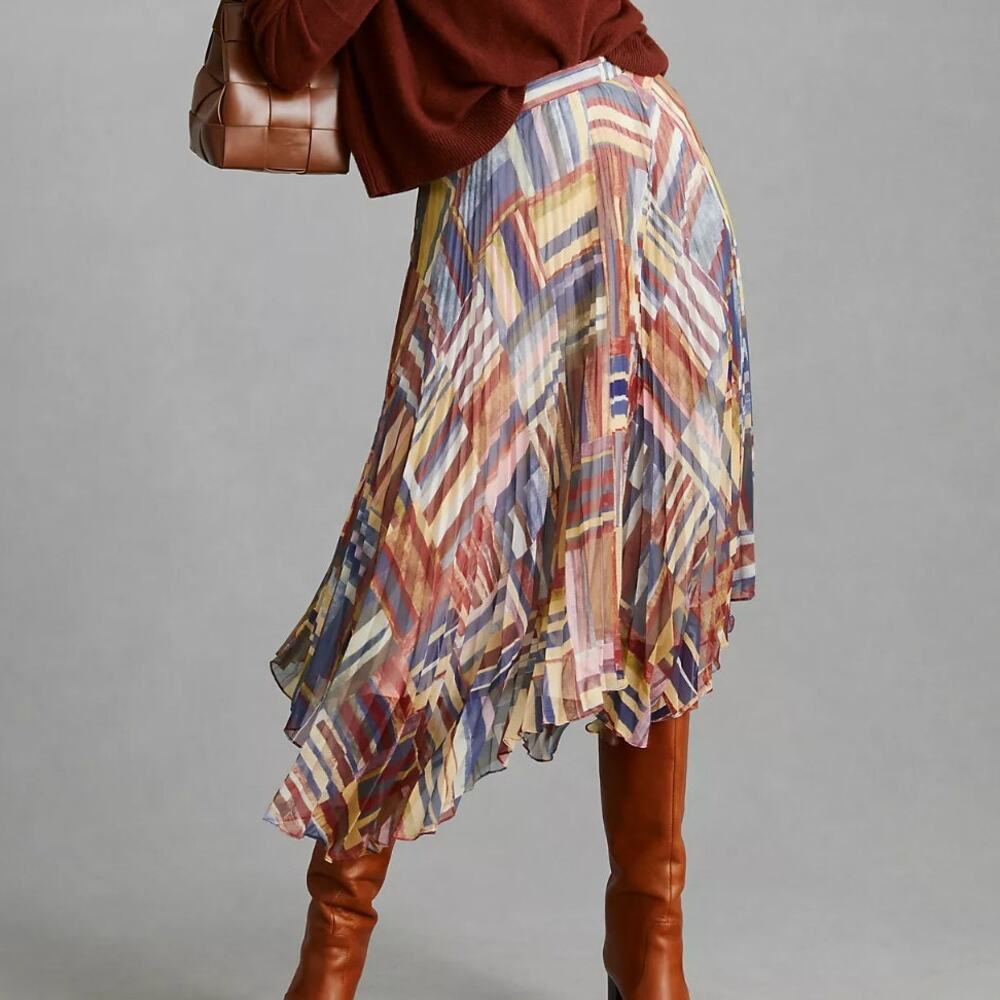 Ranna Gill x Anthropologie Pleated Printed Midi Skirt S